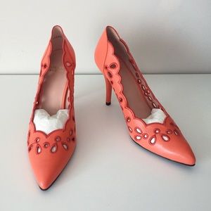 Stuart Weitzman Coral Leather Scalloped Heels